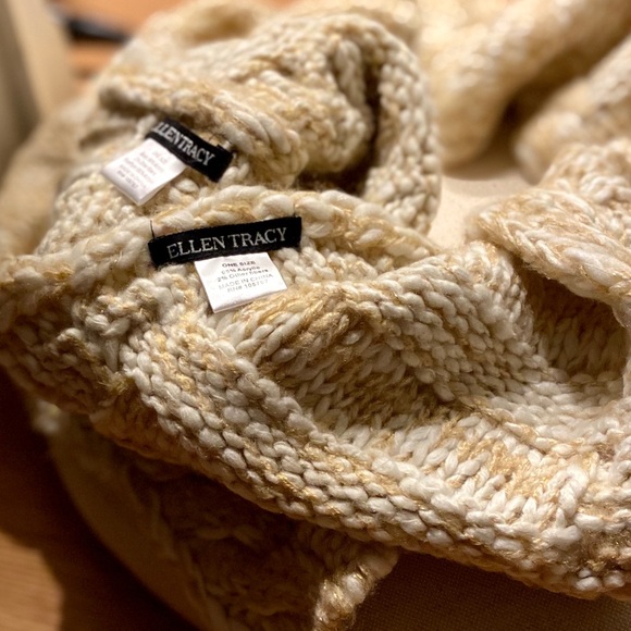 Ellen Tracy Gold,Tan&White Scarf & Pom Knit Hat - Picture 6 of 7